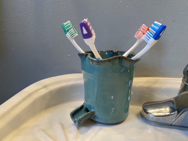 Handmade Teal Toothbrush Holder can hold 5 regular toothbrushes or 2 electric