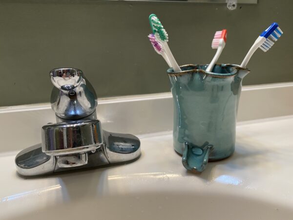 Teal Toothbrush Holder handmade pottery fits 5 toothbrushes